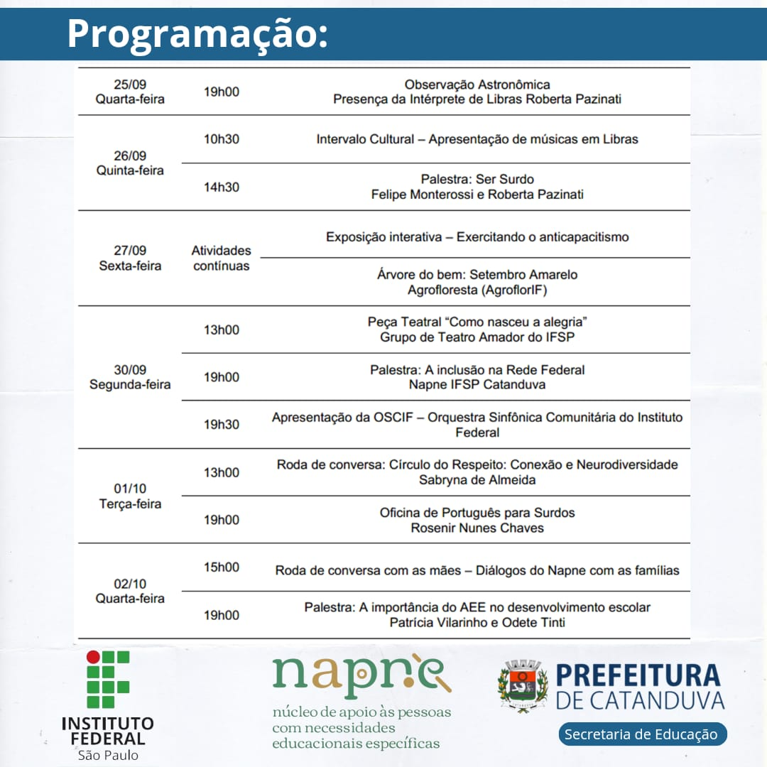 NAPNE Evento de inclusão programação